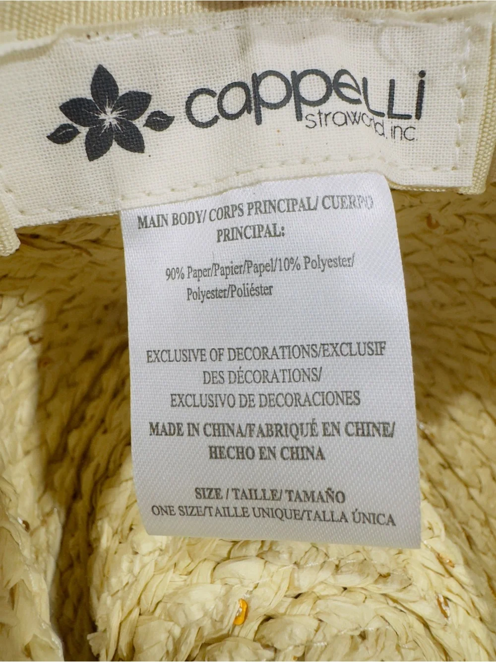 Cappelli Straworld Wide Brim Straw Sun Hat Beige One Size Adjustable Chin Strap